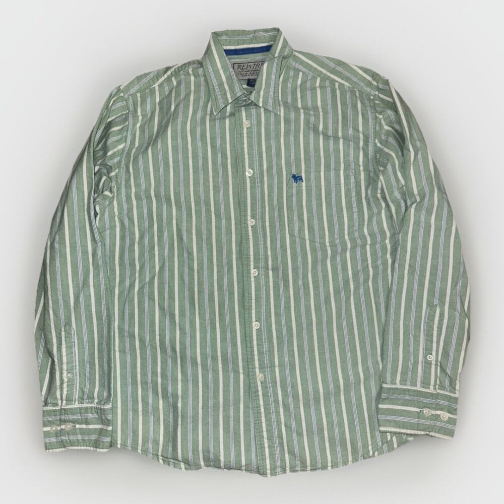 Rewire Clothing Co Green White Striped Button Down Shirt Men’s Large 22x28